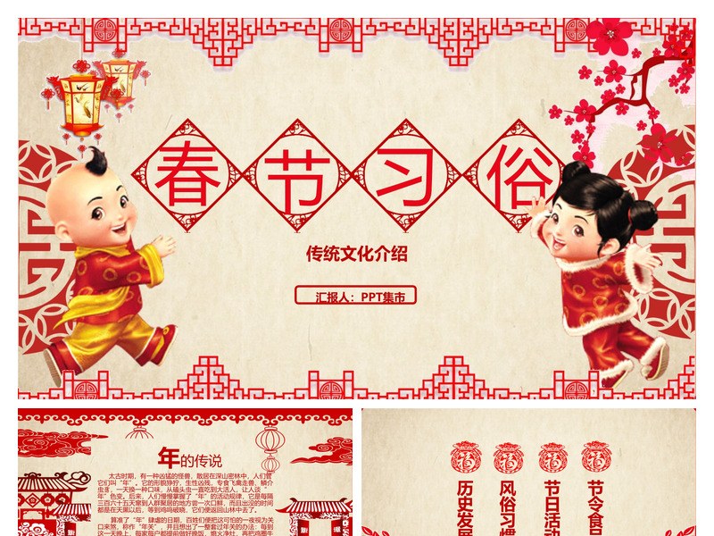 传统春节习俗介绍PPT模板